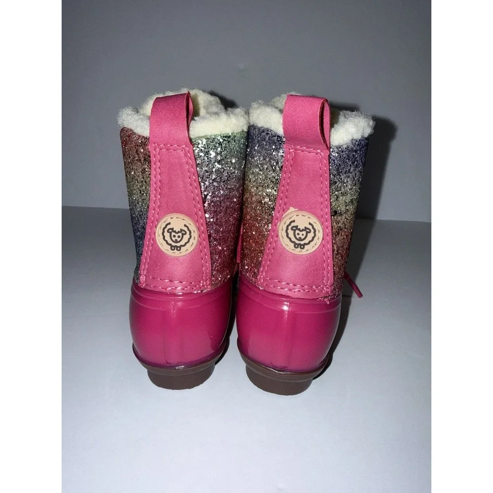 Adrienne Vittadini Bambini Girls Rain Boots 8 Fuchsia Pink Glitter Fur Snow NEW